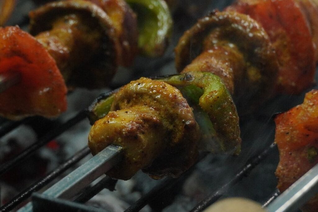 BBQ Grilled Mushroom Skewers mushrooms close shoot