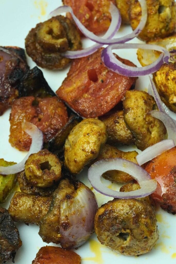BBQ Grilled Mushroom Skewers ready to serve