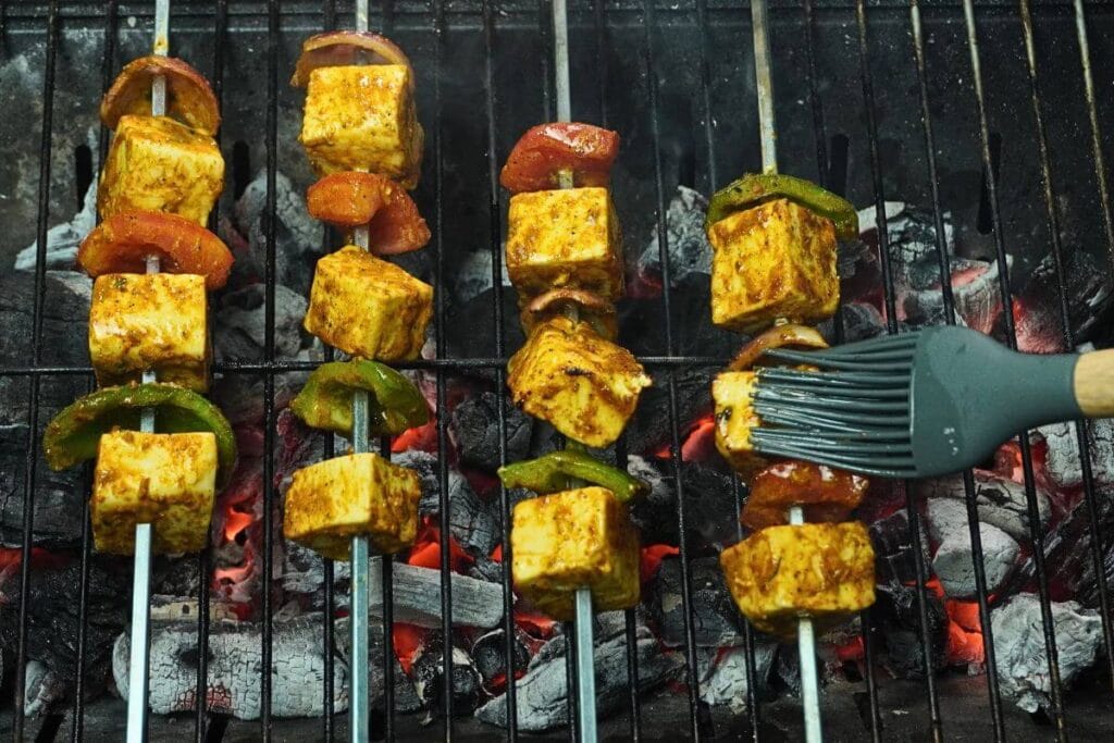 BBQ Grilled Paneer Tikka butter brushing