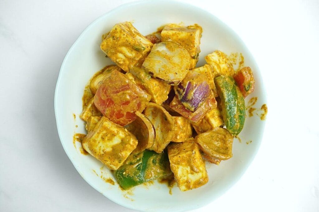 BBQ Grilled Paneer Tikka marination