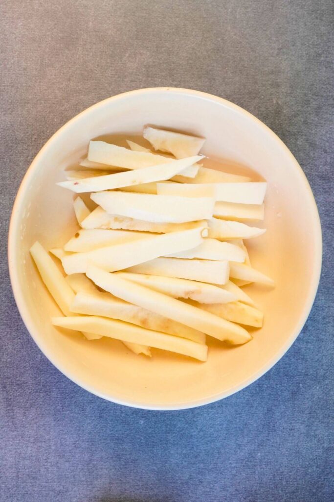 air fryer sweet potato french fries wash and drain sweet potatos