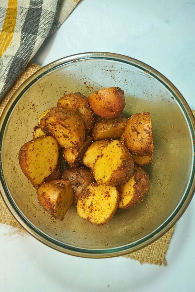 baby potatoes in air fryer mix well