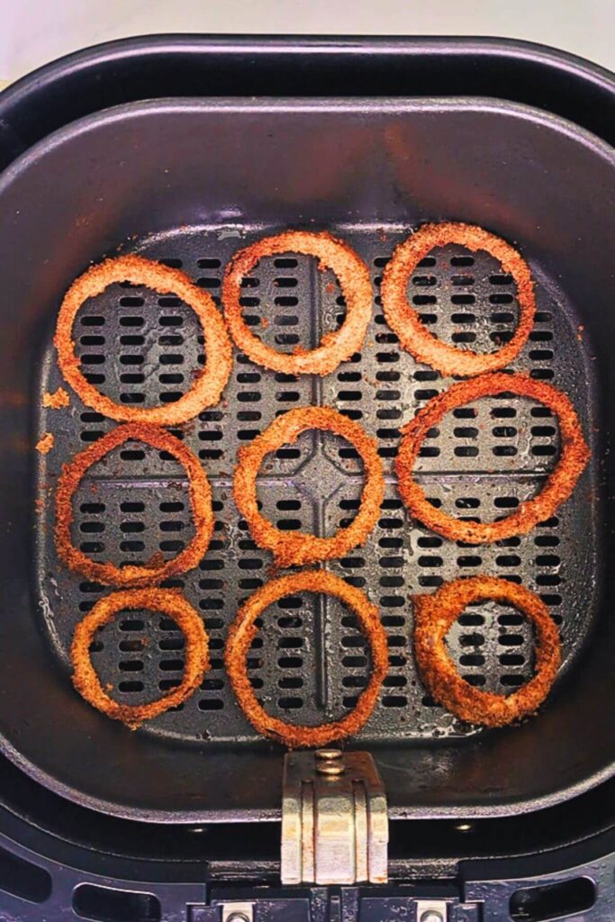 Easy Homemade Onion Rings Air Fryer ready onion rings in air fryer basket