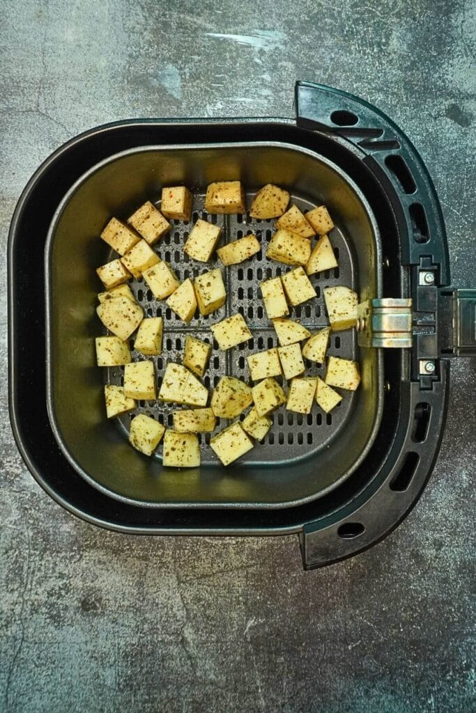 sweet potato diced in airfryer add in basket