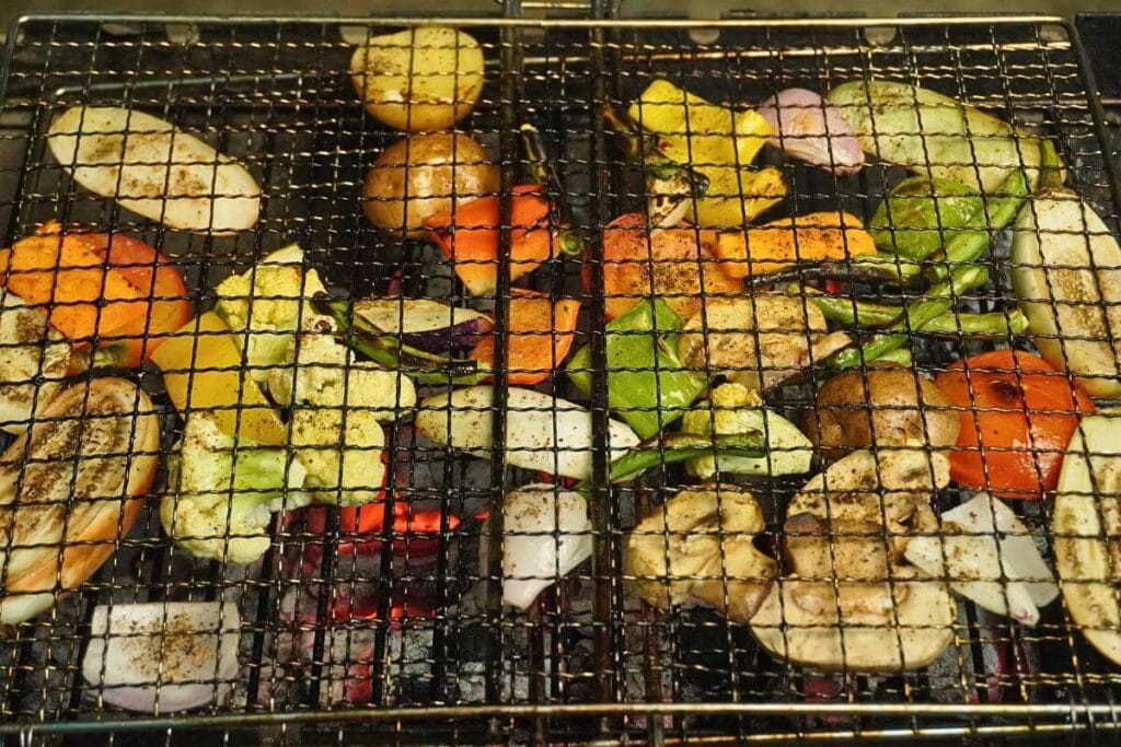 roasted vegetables in grilling cooked