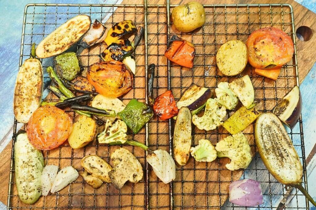 roasted vegetables in grilling cooked flip another side