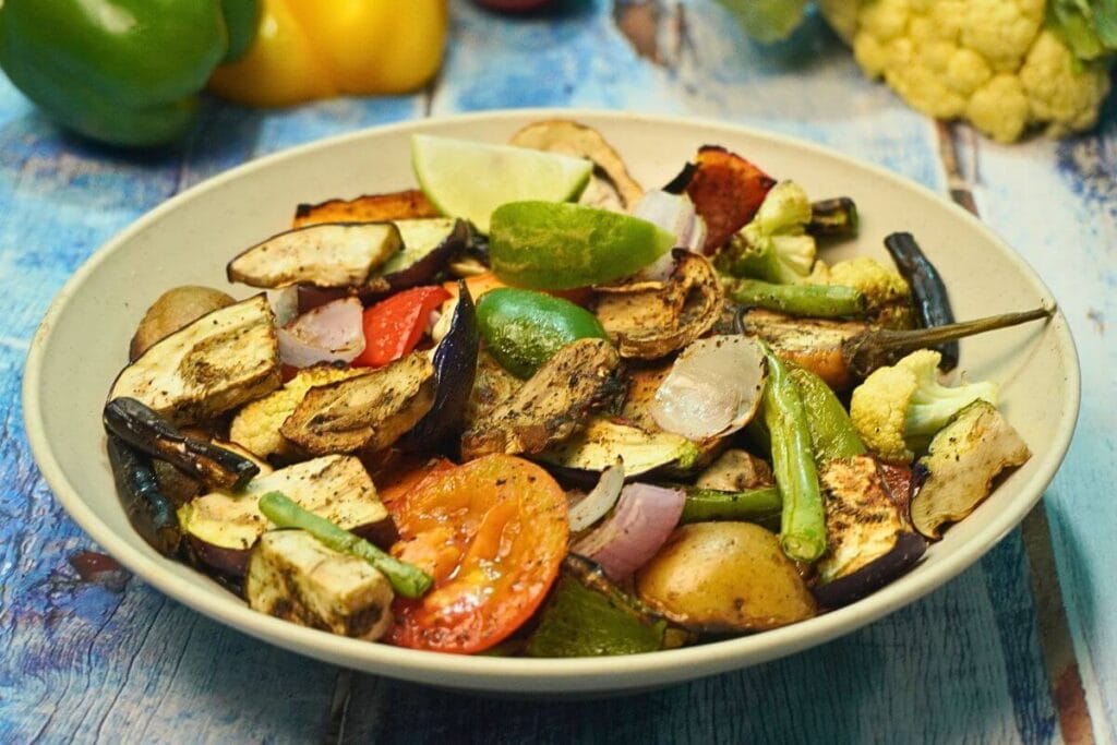 roasted vegetables in grilling final cooked