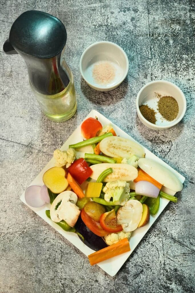 roasted vegetables in grilling ingredients
