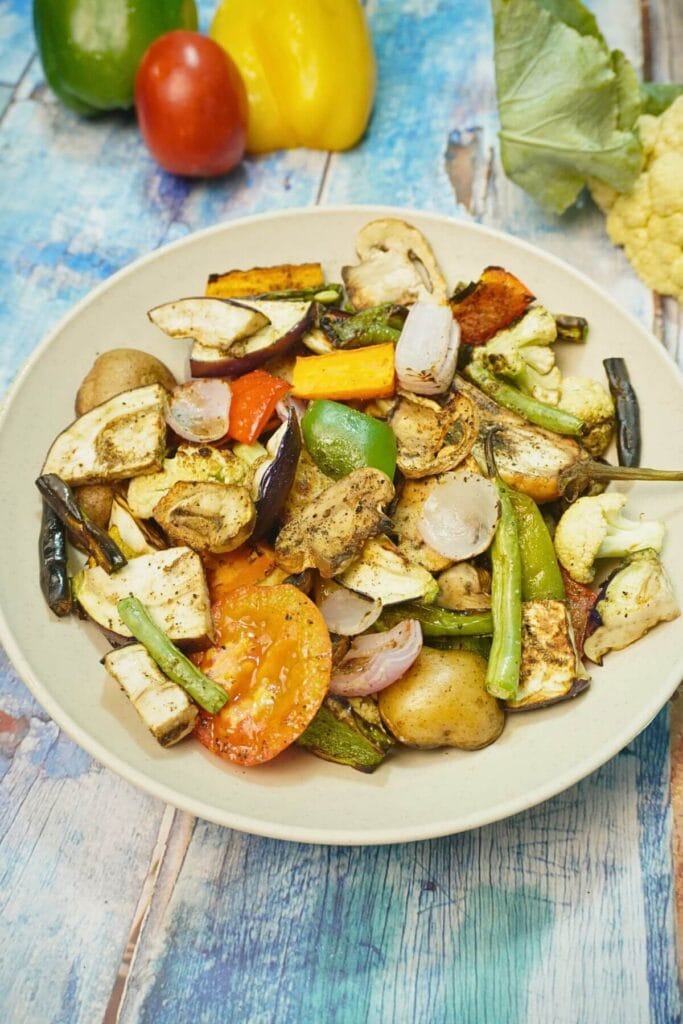 roasted vegetables in grilling serving