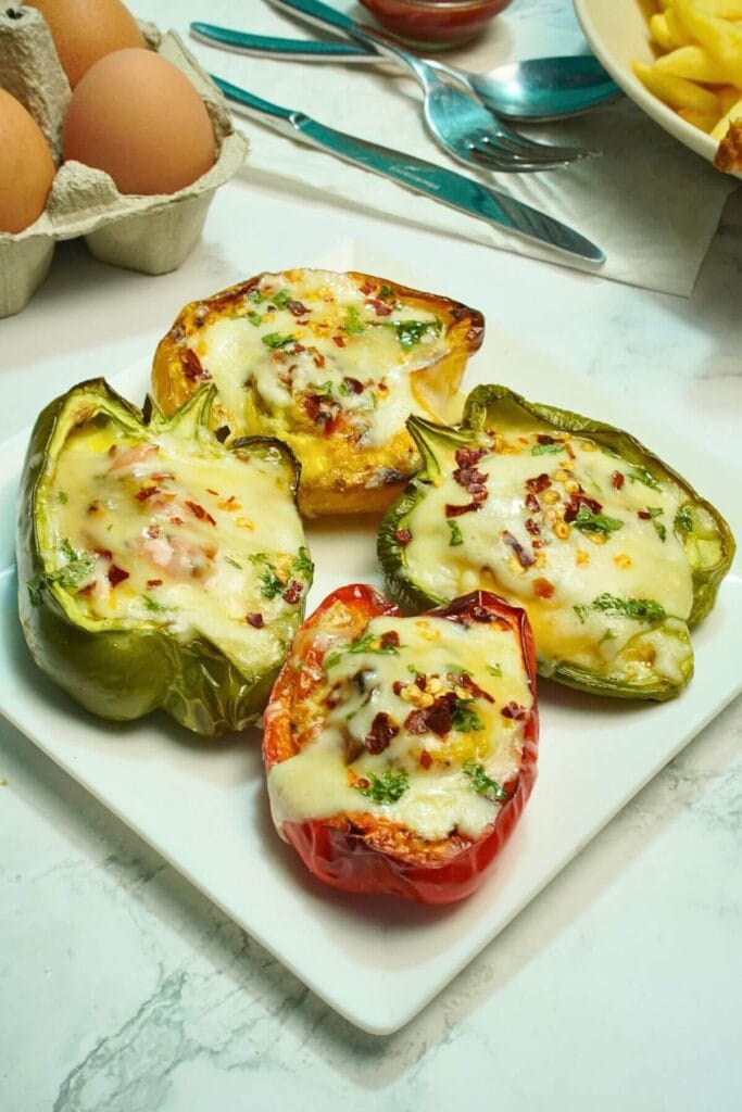 Air Fryer Egg Stuffed Bell Peppers cooked