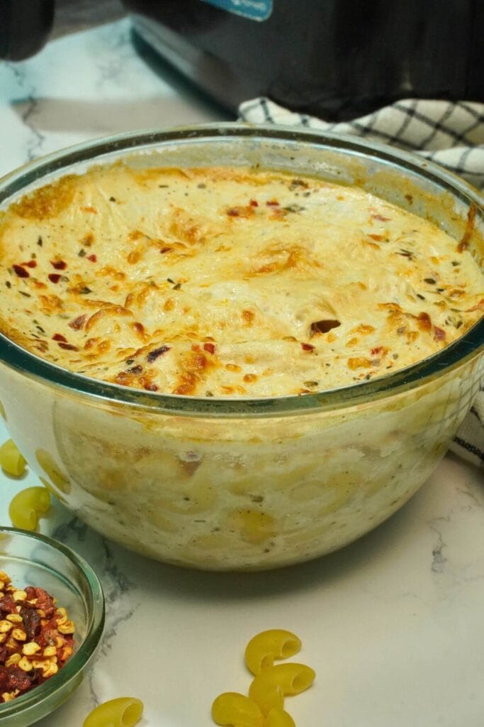 Air Fryer Mac and Cheese for Two finall cooked