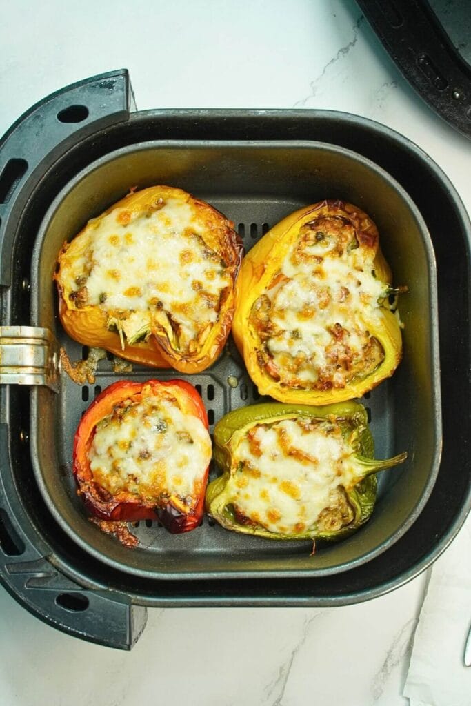 Air Fryer Stuffed Bell Peppers with Chicken cooked