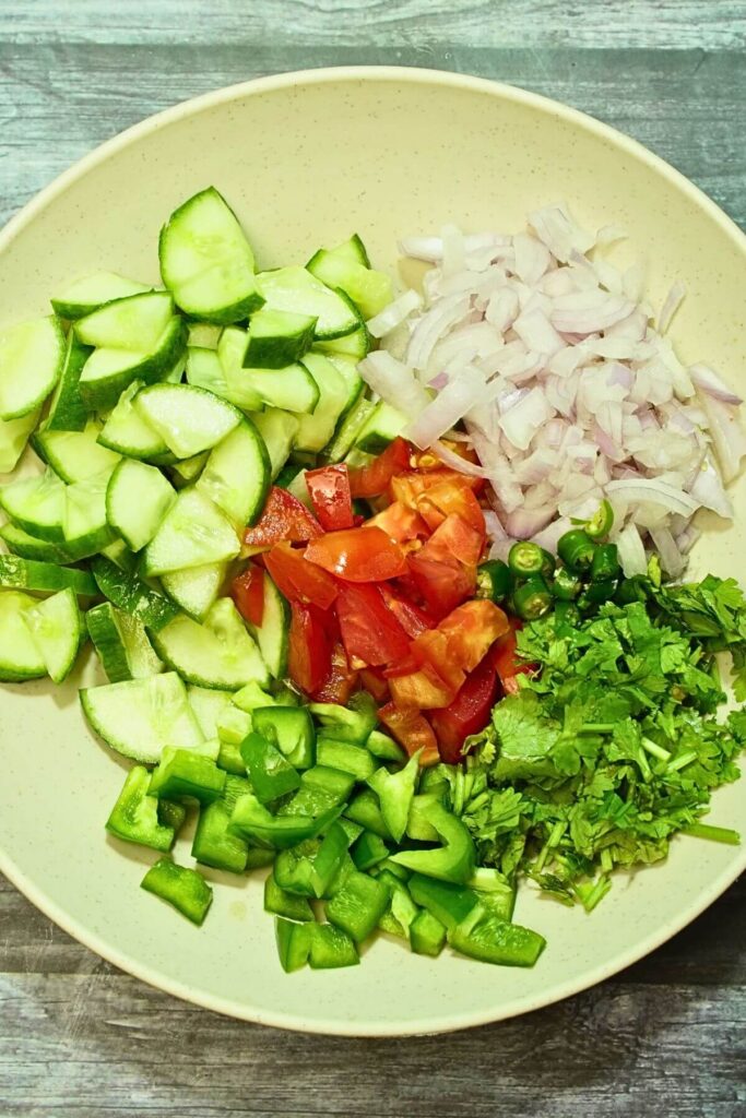 high protien salad cut vegetables
